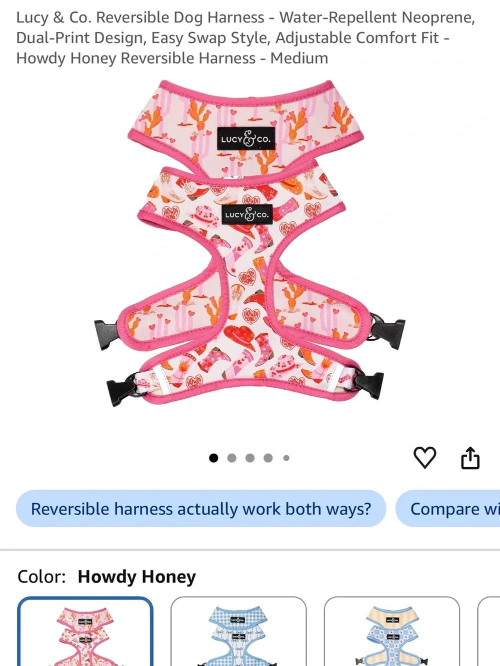 Pink Fox-Print Padded Dog Harness with Heart Accents